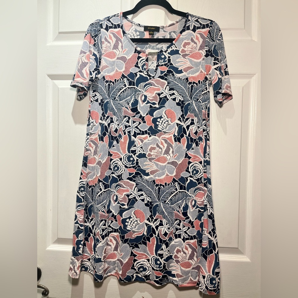 Espresso Navy and Coral Floral Mini Dress